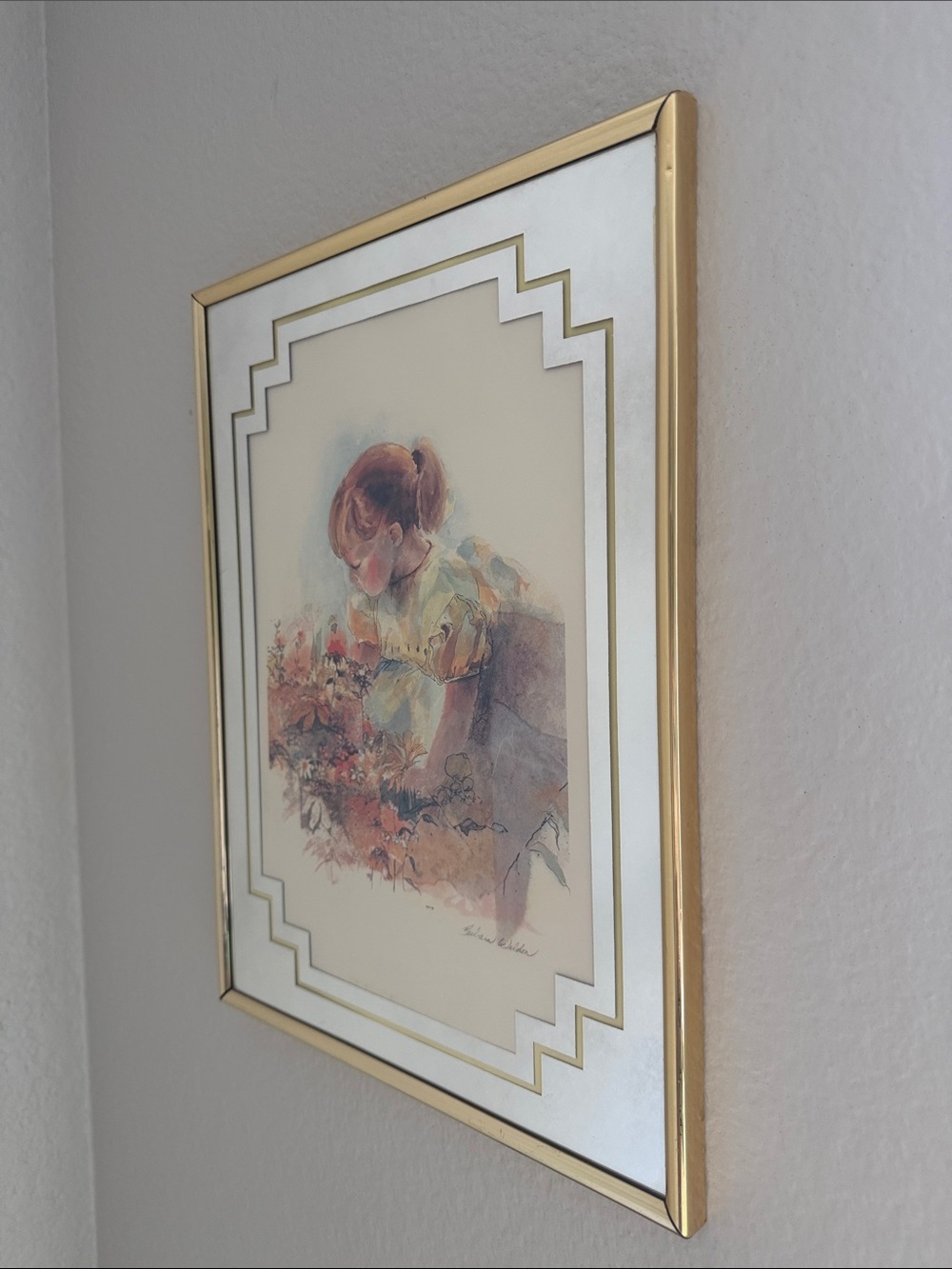 Vintage 1950s Barbara Weldon Original Watercolor Painting in Gold Frame